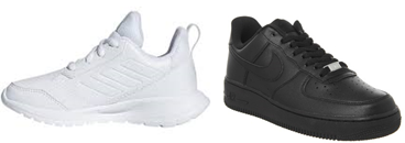 Image showing acceptable trainers for PE at Strood Academy. Must be either black or white with discreet logos.