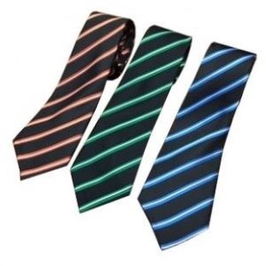 The three different coloured ties at Strood Academy. Orange stripes for Trafalgar College, Green stripes for Hercules College and Blue stripes for Victory College.