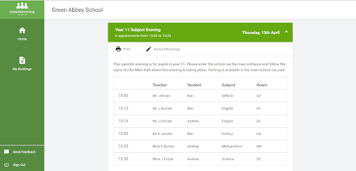 Screenshot demonstrating how to book event appointments using SchoolCloud. Step 6.