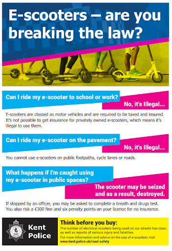 Poster from Kent Police on E-Scooters.
