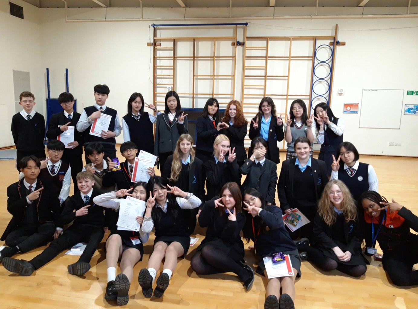 A group photo of students smiling